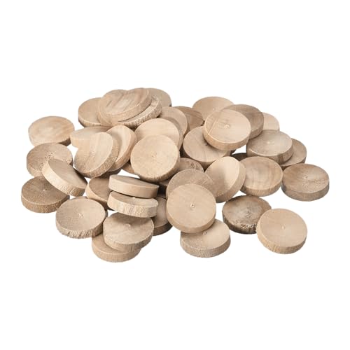 Image of uxcell 100Pcs Flat Head Wood Plugs, 1 Inch Wooden Button Screw Plug Wood Plugs Screw Hole Covers for Furniture Tables Chairs