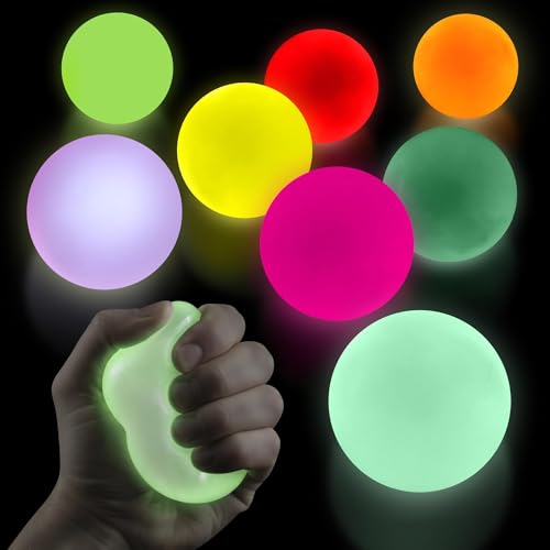 8-Pack Glow in the Dark Sticky Balls for Ceiling Throw Stick and Watch the Neon Glow Show 2 Reusable Soft TPR Self-Adhesive Sensory Squishy Balls | 4th of July Party Favors & Adult Gag Gifts