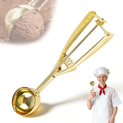 ZYHUI Ice Cream Scoop 304 Stainless Steel Cookie Scoops for Baking Melon Baller with Easy Trigger 3 Sizes (Gold, L)