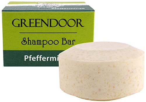 GREENDOOR Shampoo Bar Pfefferminze 75g, festes mildes Haarshampoo ohne Silikone / Plastik für Damen und Herren, normales und fettiges Haar, Naturkosmetik mit Bio Brokkolisamenöl, natürliche Haarpflege Cover