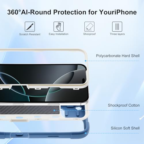 Image of MARKILL Plastic, Silicone Compatible with iPhone 16 Pro Max Case 6.9 Inch with Ring Stand, Heavy-Duty Military Grade Shockproof Case Phone Kids Cover For iPhone 16 Pro Max Blue