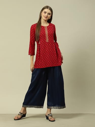 Image of Rangriti Indigo Liva Straight Printed Palazzo for Women