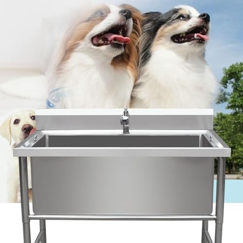 Vasca da bagno professionale in acciaio inox con rubinetto, stazione di lavaggio indipendente per cani per toelettatura e lavanderia