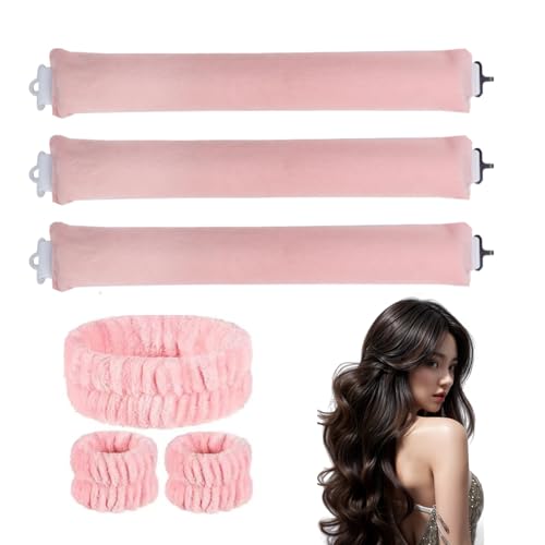 Juego de 3 rulos de terciopelo: rulos sin calor con gancho para dormir para rizos durante la noche, rizos de pelo DIY sin calor para pelo corto y largo (rosa)