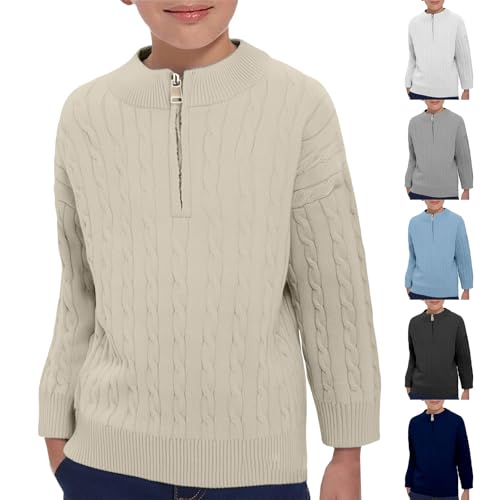 Kids Boys Ribbed Knit Sweaters Half Zip Up Thermal Pullover Underwear Long Sleeve Plain Fall Winter Warm Sweatshirts