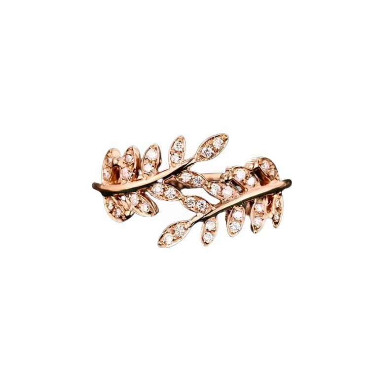 VIEN® Sweet Romantic Zircon Open Branch Small Leaf Adjustable Rin...