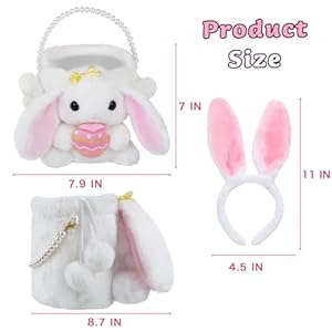 digi Easter Basket Stuffers for Toddler Plush White Bunny Easter Basket with Easter Bunny HeadbandEaster Basket Plush Playset for Party Favors Easter DecorationsEaster Gifts for Baby Kids