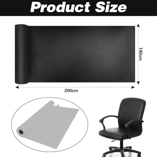 RANJIMA Kunstleder Meterware 200 x 140cm, Wasserdicht Schwarz Leder Stoff Gekörnt Lederimitat Texturiert Lederstoff Meterware, Kunst Leder Risse Reparatur Bezugsstoff für DIY Autositze Sofa Sitzbank