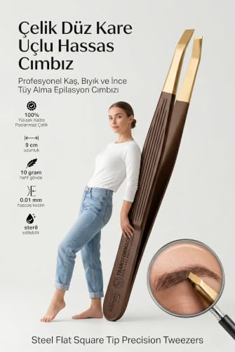 Çelik Düz Kare Uçlu Hassas Cımbız - 9 cm Profesyonel Kaş, Bıyık ve İnce Tüy Alma Epilasyon Cımbızı Solingen Professional 718477
