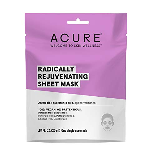 ACURE Radically Rejuvenating Sheet Mask | 100% Vegan | Provides Anti-Aging Support | Argan Oil & Hyaluronic Acid - Hydrates & Nourishes | 5 Count