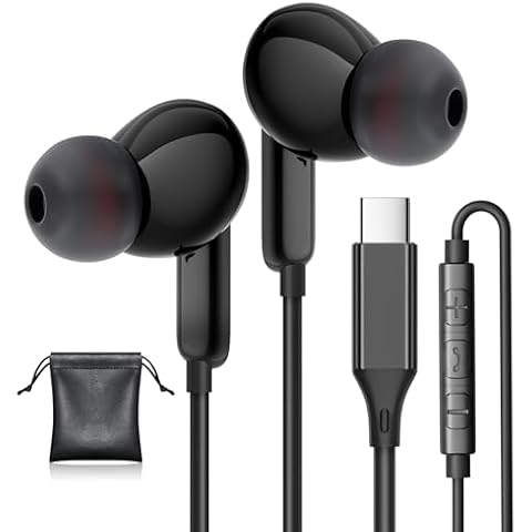 USB C Headphones, Type C Earphones for Samsung S24/ S24 Plus/ S24 Ultra Wired Earbuds with Microphone Volume Stereo in-Ear Control Earphone Compatible for Samsung S23 S22 S21 A54 iPhone 15/16 Pro Max Cover