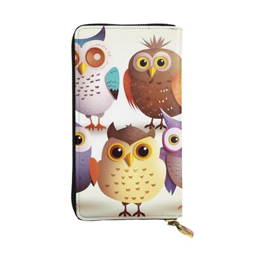 Portefeuille long en cuir chouette et oiseau pour homme et femme, grand porte-cartes zippé