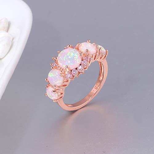 CiNily Silver Plated Green/Pink/White Fire Opal Ring Emerald Gemstone Ring Size 5-124