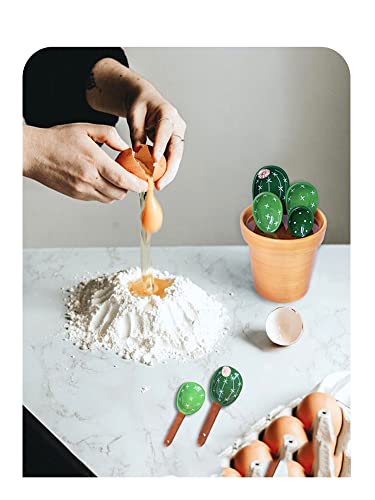 5 Pieces Measuring Spoons Set / Ceramics Spoons And Measuring Base Cup / For Dry And Liquid Ingredient, Cute Cactus Shape (Solid Color Base) #TOP5