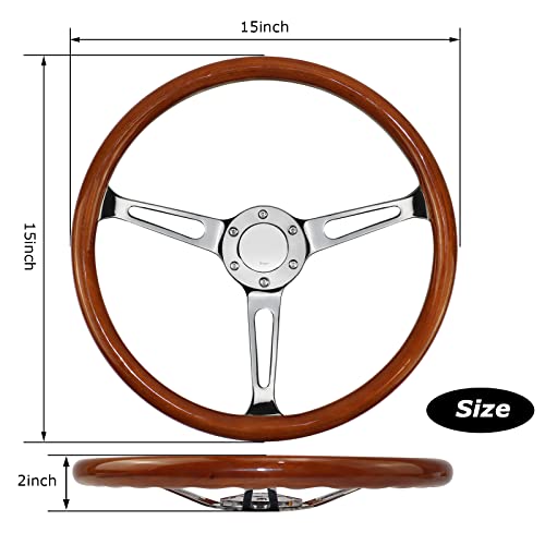 MOTAFAR 15" 6 Bolts Wood Grain Racing Steering Wheel Classic Grant