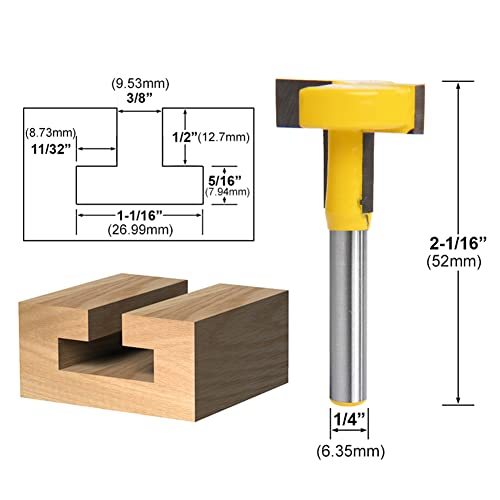 Bestgle 1/4" T-Slot and T-Track Router Bit, Keyhole Router Bit Woodworking Milling Cutter Tool, 1-1/16" x 5/16" x 13/16" - Image 2