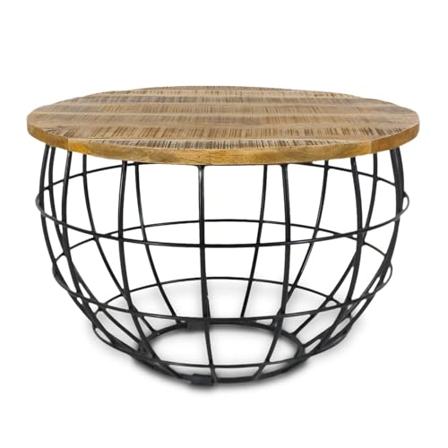 casamia Couchtisch rund Lex ø 55cm o.75cm runder Beistelltisch Holz Metall schwarz Größe ø 55 cm, Farbe Tabacco