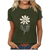Camiseta Mujer Manga Corta Verano Estampado Floral Cuello Redondo Moda Suelto Casual Túnica Tops Algodón Fiesta Tshirt Camisa Elegante Cómodo Original Basic tee 2026