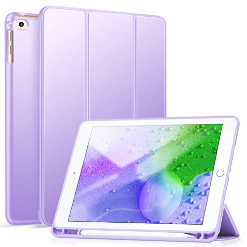ZtotopCase iPad 9.7 Inch 2018/2017 Case with Pencil Holder - Lightweight Soft TPU Back Cover and Trifold Stand with Auto Sleep/Wake, Protective for iPad 6th/5th Generation , Light Purple