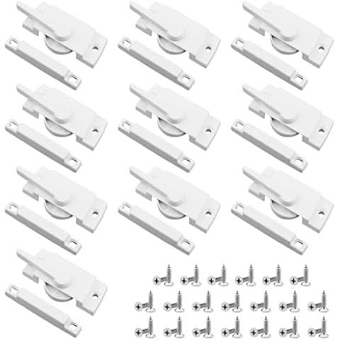 10 Pack Window Sash Locks, Cam Action White Window Locks, Window Latches with Keeper Diecast, Replacement Sash Locks for Sliding Windows Double Hung Windows(White) Cover
