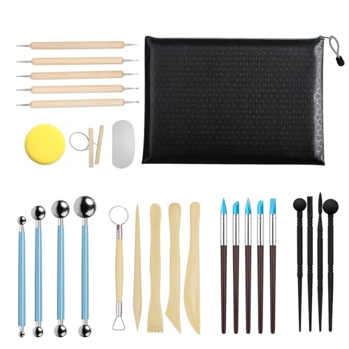 28 Pcs Kit d'Outils de Poterie et Sculpture avec Fil à Couper l'Argile, Outils de Modelage pour Argile Autodurcissante, Céramique et Pâte Polymère, Idéal pour Débutants et Adultes