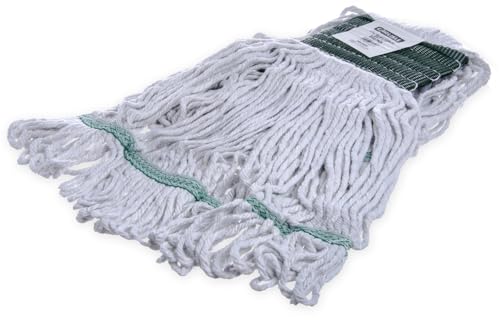 Image of SPARTA Flo-Pac Cotton Mop Head, Loop-Ended, Wide Band with 5 inch Green Band for Organized Cleaning, Medium, White