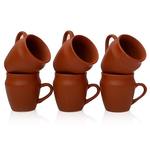 Juego de 6 tazas de café tradicionales hechas a mano de Kulhar Kulhad Chai Tea Cantaritos con acabado brillante, arcilla, terracota, estudio artesanal, cerámica, barro, marrón, apto para alimentos,