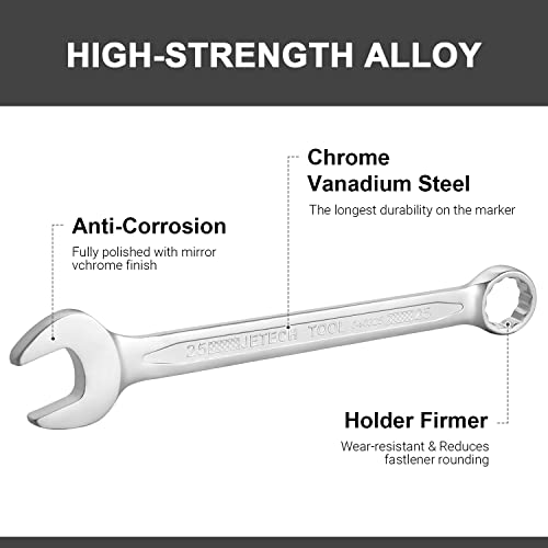 Image of Jetech 25mm Combination Wrench, Metric 12-Point Chrome Vanadium Steel Spanner, Industrial Grade with 15-Degree Offset, Sand Blasted Finish, Heat-Treated Forged Tool