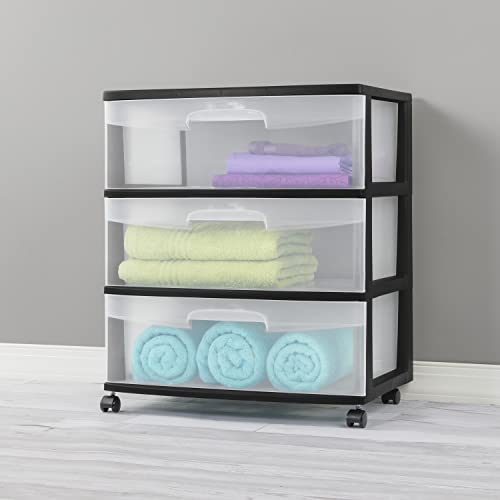 Sterilite 29309001 Wide 3 Drawer Cart, Black Frame With Clear Drawers And Black Casters, 1-Pack #TOP1