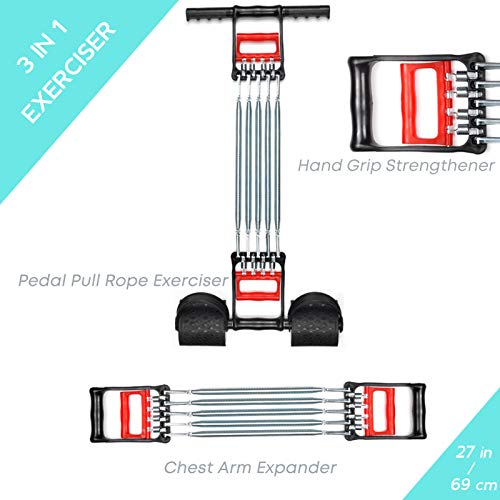 Kailimeng 3 In 1 Exerciser - Spring Chest Expander, Hand Grip Strengthener, Pedal Pull Rope Band - Home Fitness Equipment With 5 Metal Springs For Finger Abdomen Waist Arm Stretching Slimming Training #TOP2