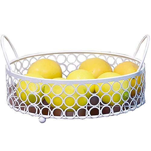 YWAWJ Fruit Basket Métal Fil Grande Ronde Fer Art Countertop Corbeille de fruits de stockage for la cuisine (Color : White) Cover
