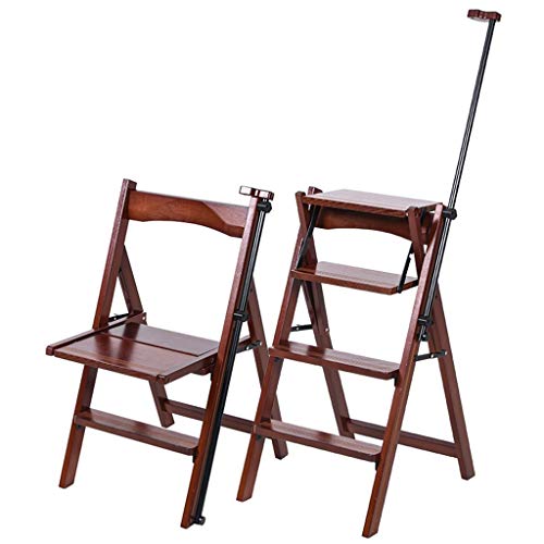 Échelle de marchepied pliante à 4 marches, chaise de salle à manger à double usage/tabouret en bois avec tabouret ascendant à poignée pour enfants et adultes, outil de jardinage Noyer foncé Cover