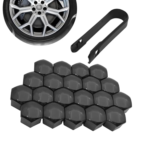 MLY 20 PCS Lug Nut Covers, 17MM Hexagonal Nut Covers with Removal Tool, Wheel Center Bolt Caps, Car Lug Nut Caps for Automotive Exterior Decorative Accessories (Black)