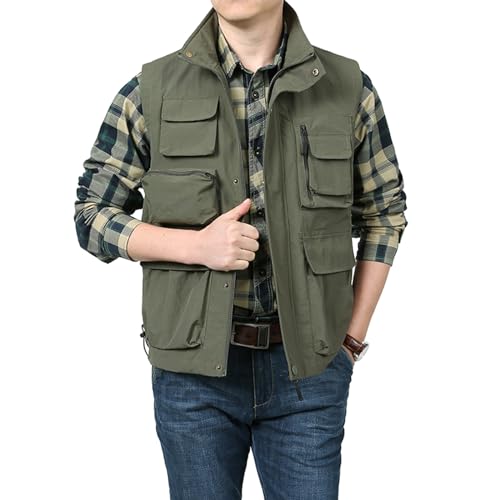 Men's Utility Work Vests Outdoor Fishing Safari Travel Photo Vests Lightweight Stand Collar Cargo Vest Multiple Pockets2