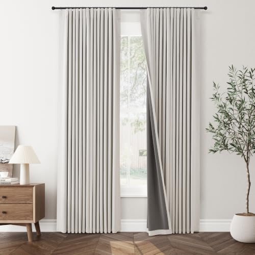 Jowels Beige Linen Blackout Curtains 80 Inches Long 2 Panels for Bedroom