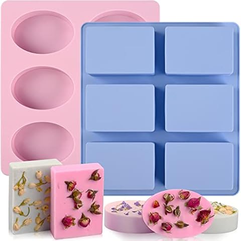 Sakolla 2 Pack 6 Cavity Silicone Soap Molds Rectangle Oval Silicone Molds Loaf Handmade Molds for Soap Making Supplies DIY Pudding Cake Chocolate Cornbread Biscuit Jelly Cover