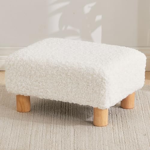 FIMIVIBI Small Foot Stool Ottoman Sherpa Footstool Ottoman Foot Rest for Couch Rectangle Footstools and Ottomans Small for Living Room Entryway and Bedroom (White)