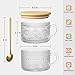 Vintage Coffee Mugs, Overnight Oats Containers with Bamboo Lids and Spoons - 14oz Clear Embossed Glass Cups, Cute Coffee Bar Accessories, Iced Coffee Glasses, Ideal for Cappuccino, Latte, 2 Pack