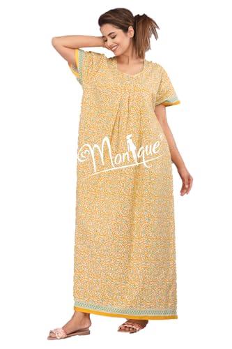 Image of Monique Brand 100% Pure Cotton Nighty for Woman | Floral Gown for Women Night Wear | Cotton Nighty for Women Stylish | Maxi for Women Cotton
