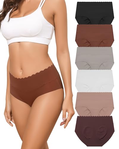 Lot 6 Culotte sans Couture Femme Invisible Taille Haute Slip Dim sous Vêtements Doux Hipster Confortables Bikini