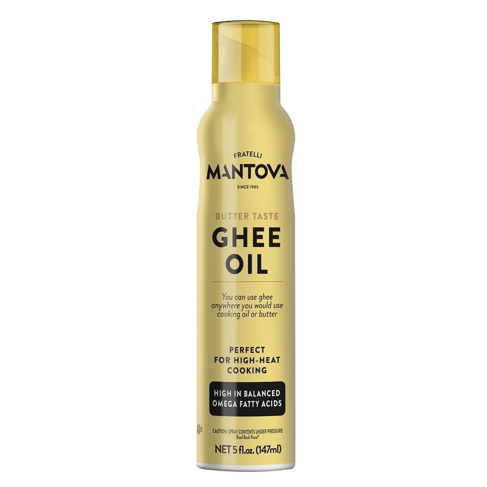 Mantova Ghee Butter Spray with Olive Oil and Avocado Oil - High in Naturally Balanced Omega Fatty Acids, Perfect for High-Heat Cooking, Baking, and Grilling, 5 Fl Oz Non-Aerosol Spray Bottle