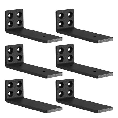 MLOQI 6 Piezas Escuadras para Estanterias, Soportes para Estantes, Escuadras Metalicas de L, Grueso de 5 mm con Tornillos Capacidad de Carga 50 kg (Negra 15 cm)