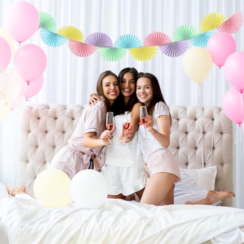 Image of 3 Pack Wedding Paper Fans Garland 15.6ft Colorful Background Ceiling Hanging Decorations Paper Garland Decorations Set for Birthday Party Supplies 3D Bachelorette Party Decorations (Pastel)