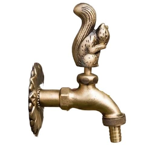 Rubinetto da Giardino per Esterni in Ottone Massiccio Antico - Maniglia per Animali (Martin Pescatore Verde), Rubinetto Esterno Decorativo G1/2 (Cane in Ottone)