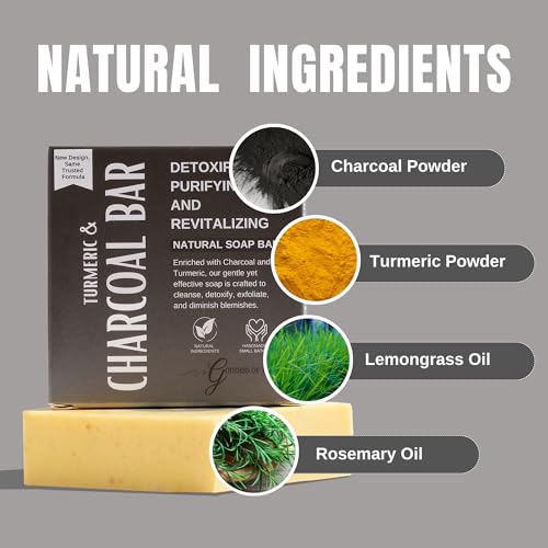 Goddess Of The Sea Beauty Bar Turmeric Charcoal Bar – Natural Face & Body Soap for Acne, Dark Spots & Detox | Even Skin Tone | Deep Cleansing | Handmade, Organic, Vegan with Activated Charcoal & Turmeric (1)