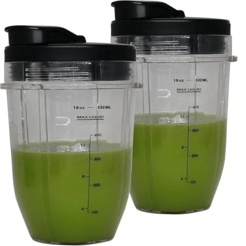 Vasos de repuesto de 18oz para batidora NutriBullet y Ninja con tapas 7