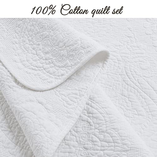 Cozy Line Home Fashions Bailee Matelasse Medallion Solid White 100% Cotton Bedding Quilt Set, Reversible Luxury Chic Bedspread Coverlet (Medallion White, King - 3 Piece) #TOP1