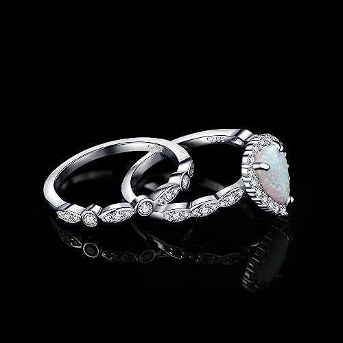 JewelryPalace Classic Pear Cut 2.5ct Created Opal Halo Engagement Rings for Women, Infinity 925 Sterling Silver 14k White Rose Yellow Gold Plated Promise Ring for Her, Twisted Wedding Bands Bridal4