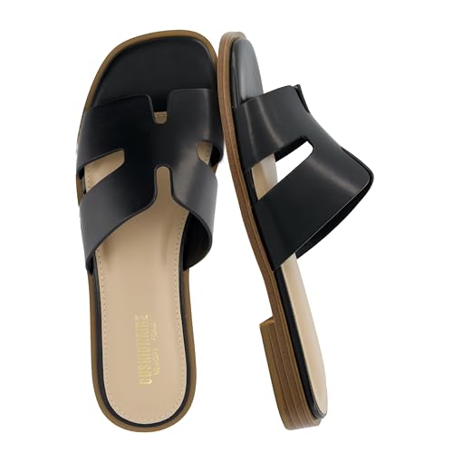 CUSHIONAIRE Voyage Cutout Strap Slides for Women, Slip On Summer Flats, Trendy Footwear, Comfortable Vacation Style Sandals for Women 2025