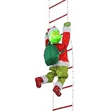 Mr. Christmas 10 ft. Outdoor Animated Rope Ladder Climbing Grinch with Lights, Music, and Timer, Adapter Operated